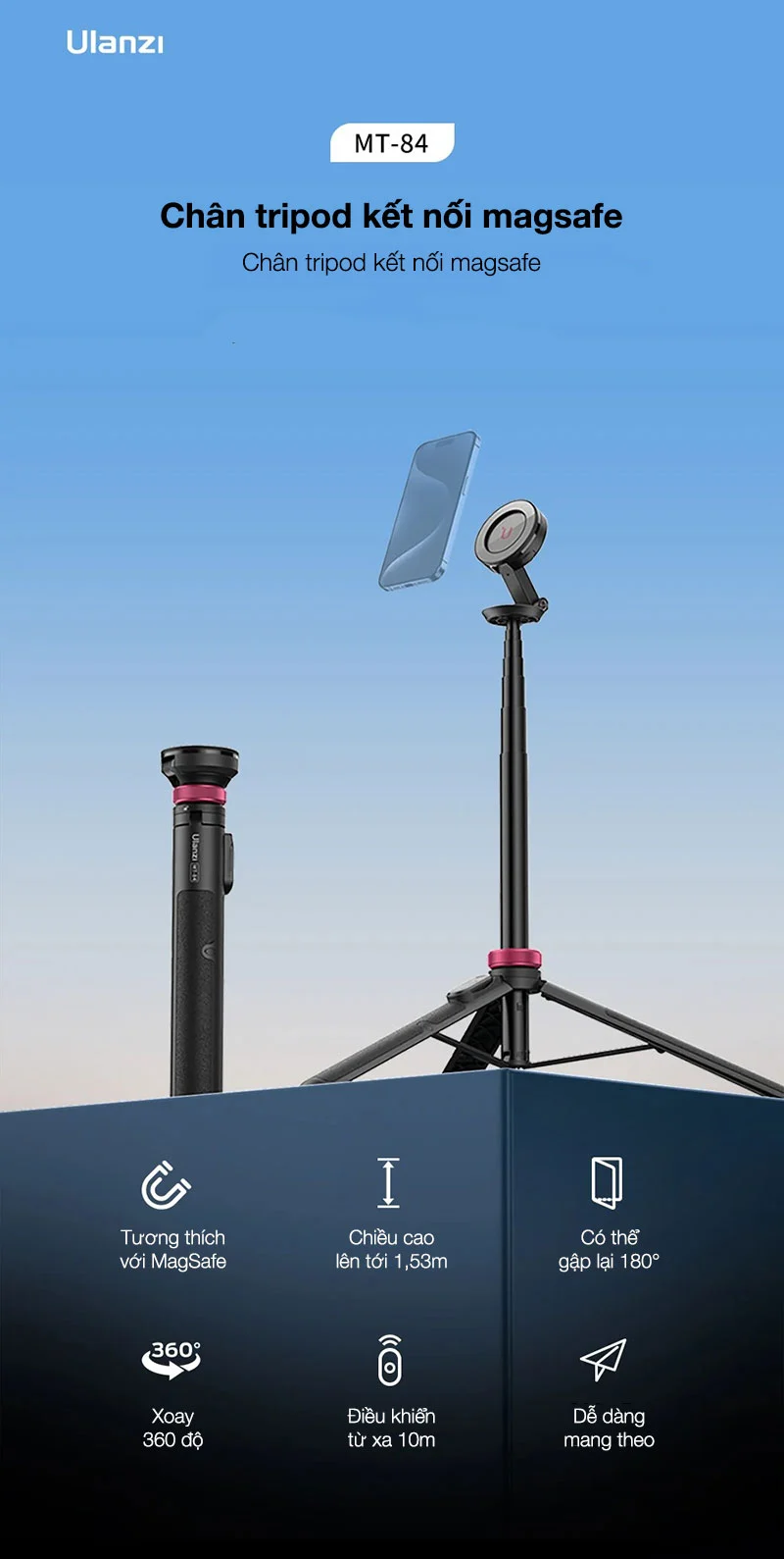 Tripod Ulanzi MT-84 - Chân điện thoại có Magsafe, Bluetooth Remote